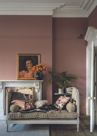 A soft pink living room