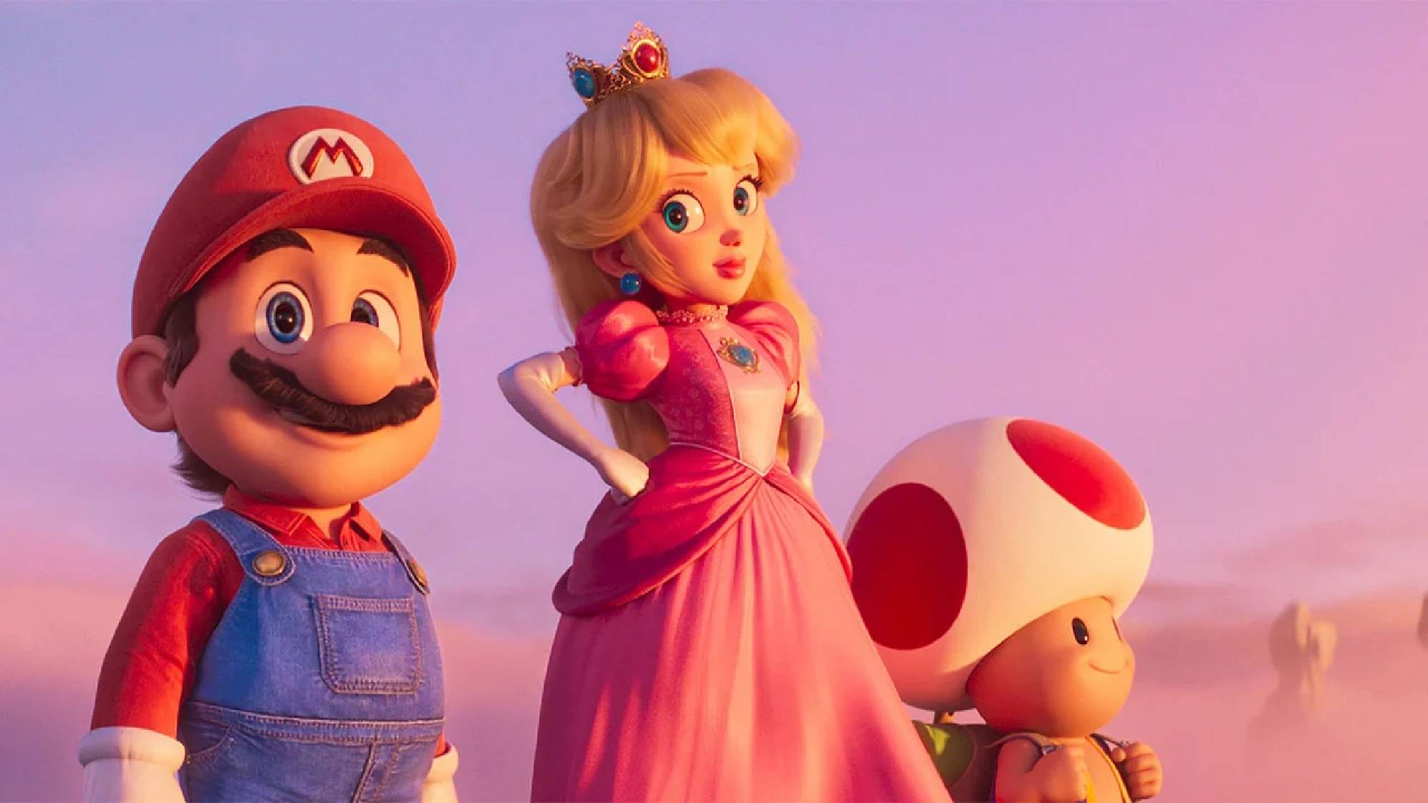 An image from The Super Mario Bros. Movie with Mario, Princess Peach and Toad