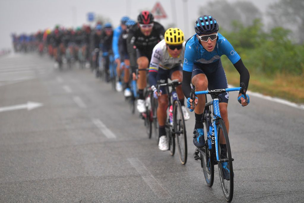 Jaime Castrillo (Movistar) leads the peloton for Milano-Torino