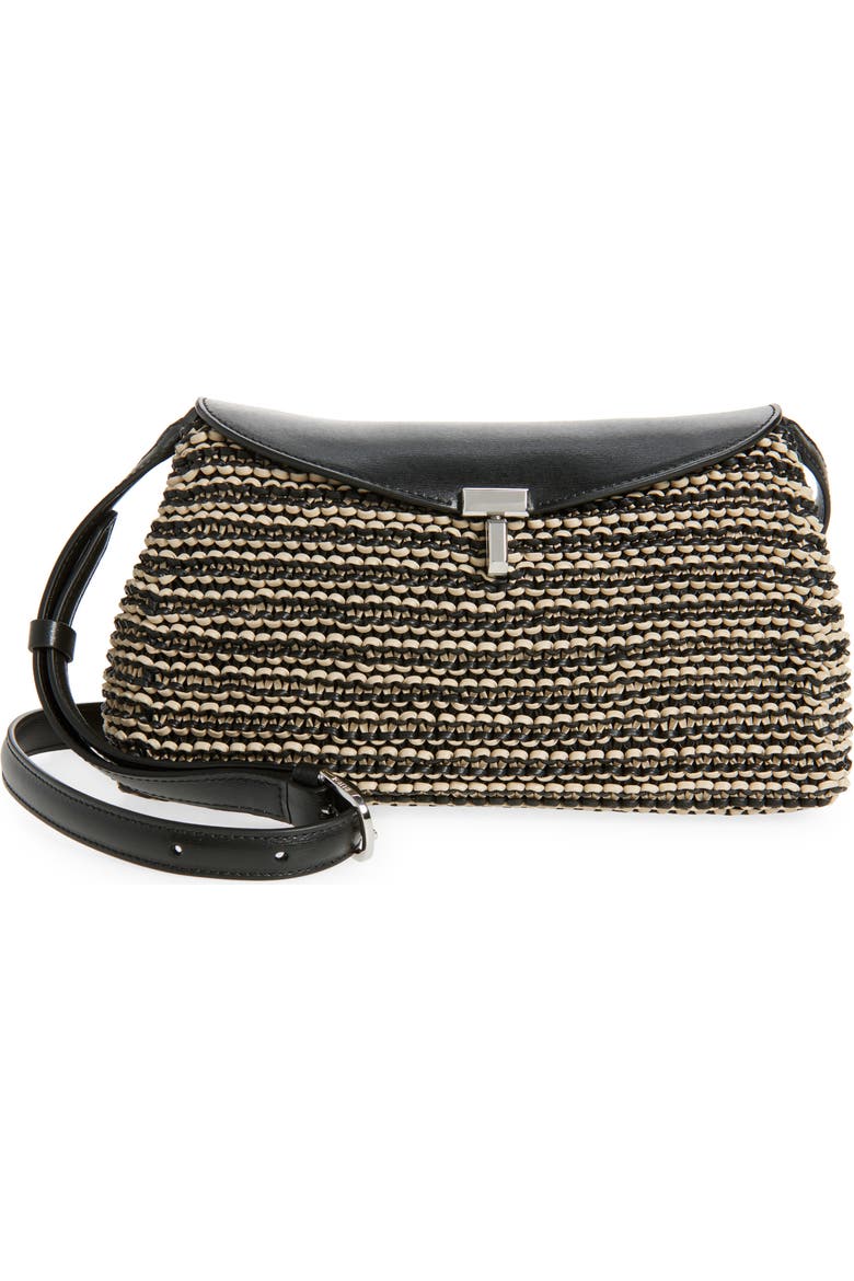 T-Lock Top Handle Woven Leather Clutch