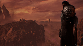 A character from Lords of the Fallen stands imperiously in front of a vast vista.