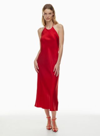 Red slip dress