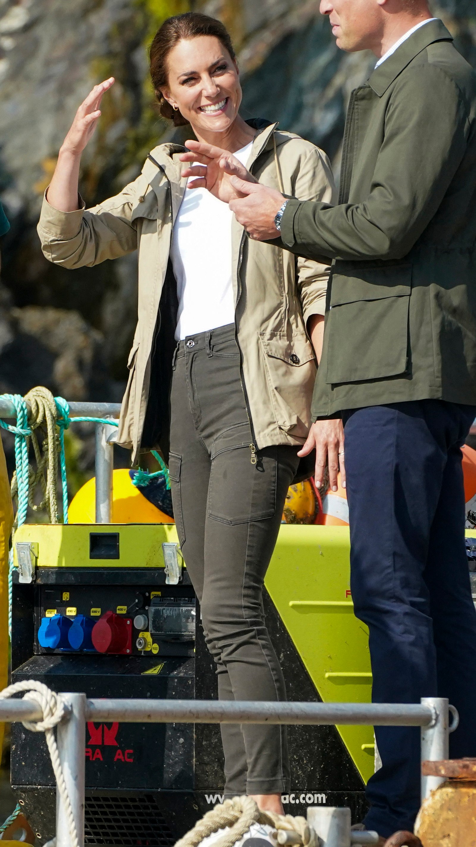 Catherine, Princess of Wales smiles as she visits the C&amp;acirc;r-Y-M&amp;ocirc;r Seaweed Farm in Wales on September 8, 2023