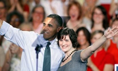 Sandra Fluke introduces President Obama during a campaign stop Aug. 8