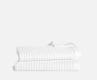 Set of two white waffle construction cotton towels from Brooklinen.