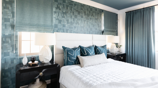 A blue-toned bedroom