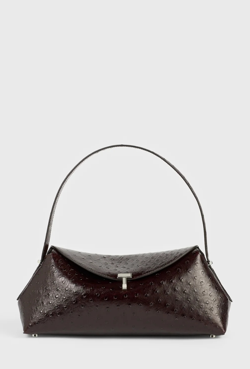 T-Lock Ostrich-Embossed Shoulder Bordeaux - One Size