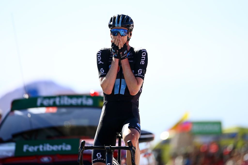 SIERRA NEVADAGRANADA SPAIN SEPTEMBER 04 Thymen Arensman of Netherlands and Team DSM celebrates winning during the 77th Tour of Spain 2022 Stage 15 a 1526km stage from Martos to Sierra Nevada Granada 2507m LaVuelta22 WorldTour on September 04 2022 in Sierra Nevada Spain Photo by Tim de WaeleGetty Images