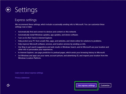 Click Use Express Settings