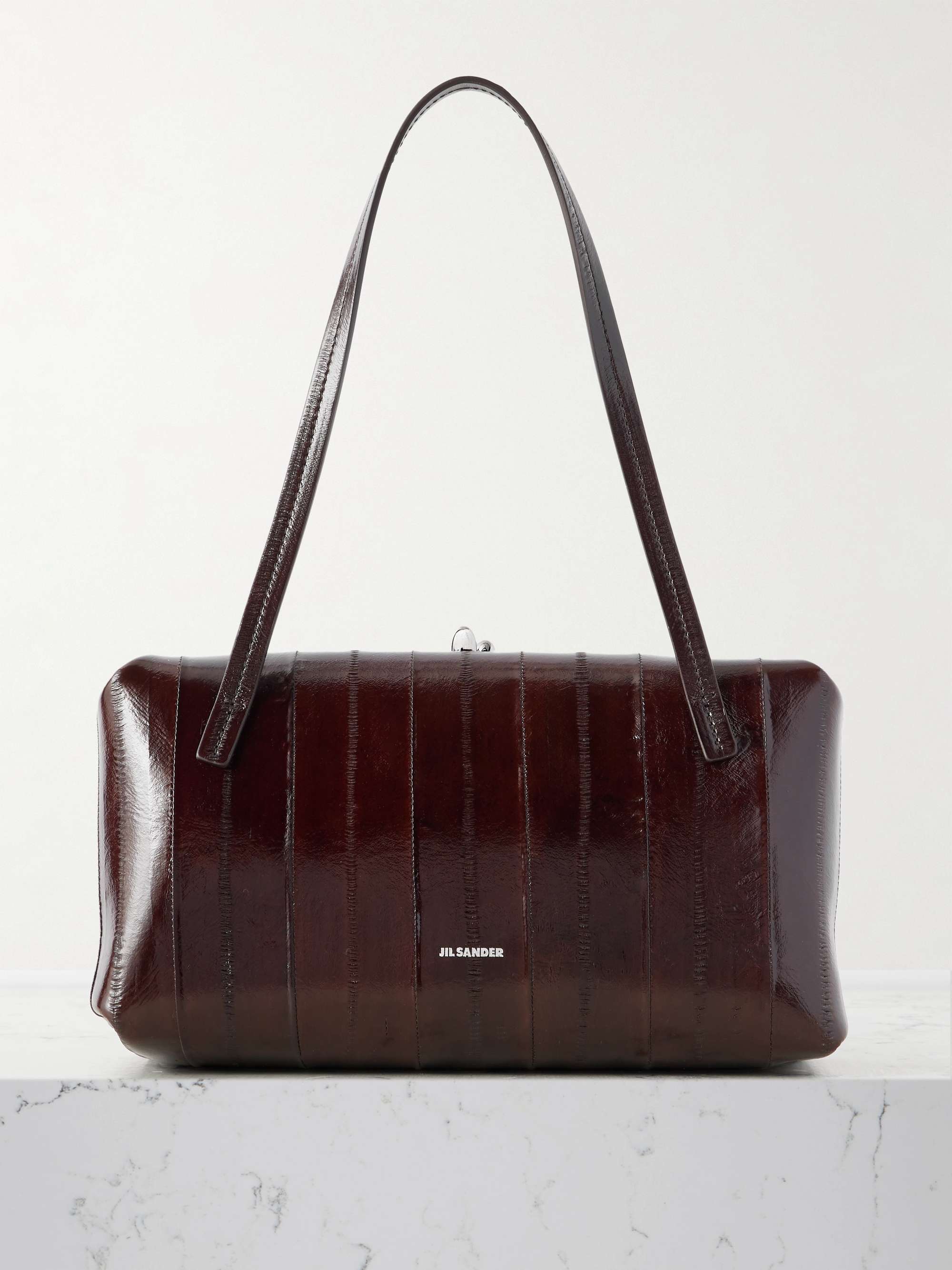 Paneled Cracked-Leather Shoulder Bag