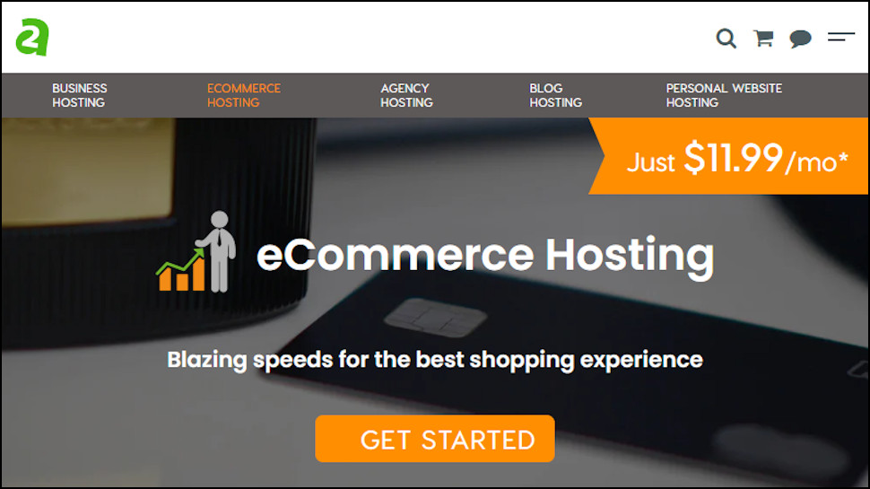 A2 Hosting ecommerce hosting homepage
