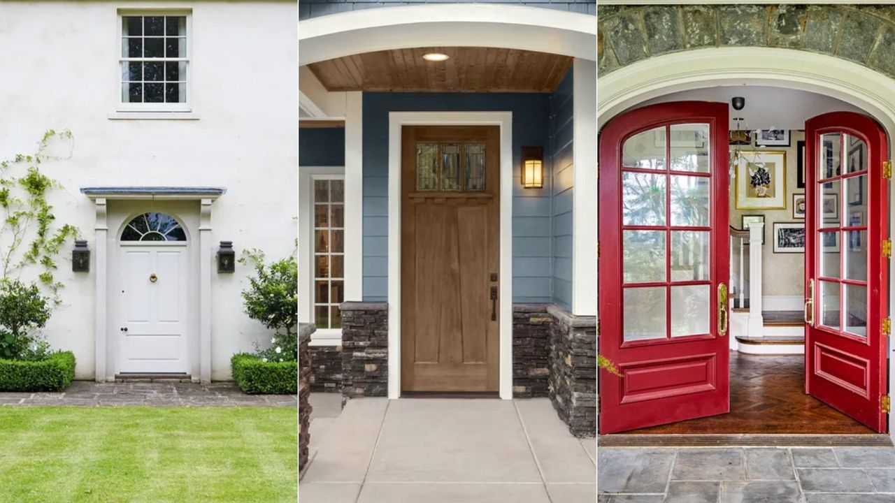 white front door, brown front door, red front door