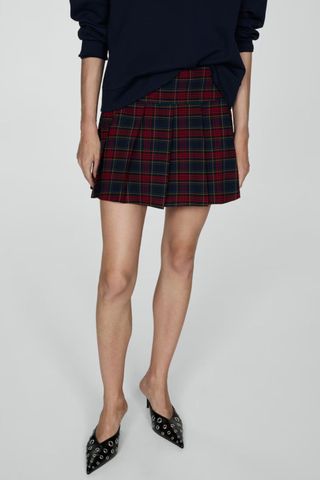 Mango Pleated check skirt