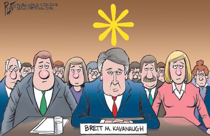 Political cartoon U.S. Brett Kavanaugh Supreme Court hearings sexual assault allegation Christine Blasey Ford