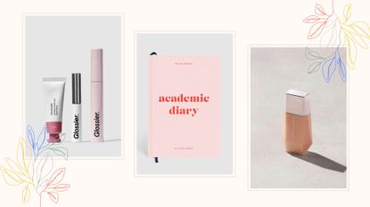 A composite image of three of the best 18th birthday gifts including brands Glossier, Papier and Fenty.