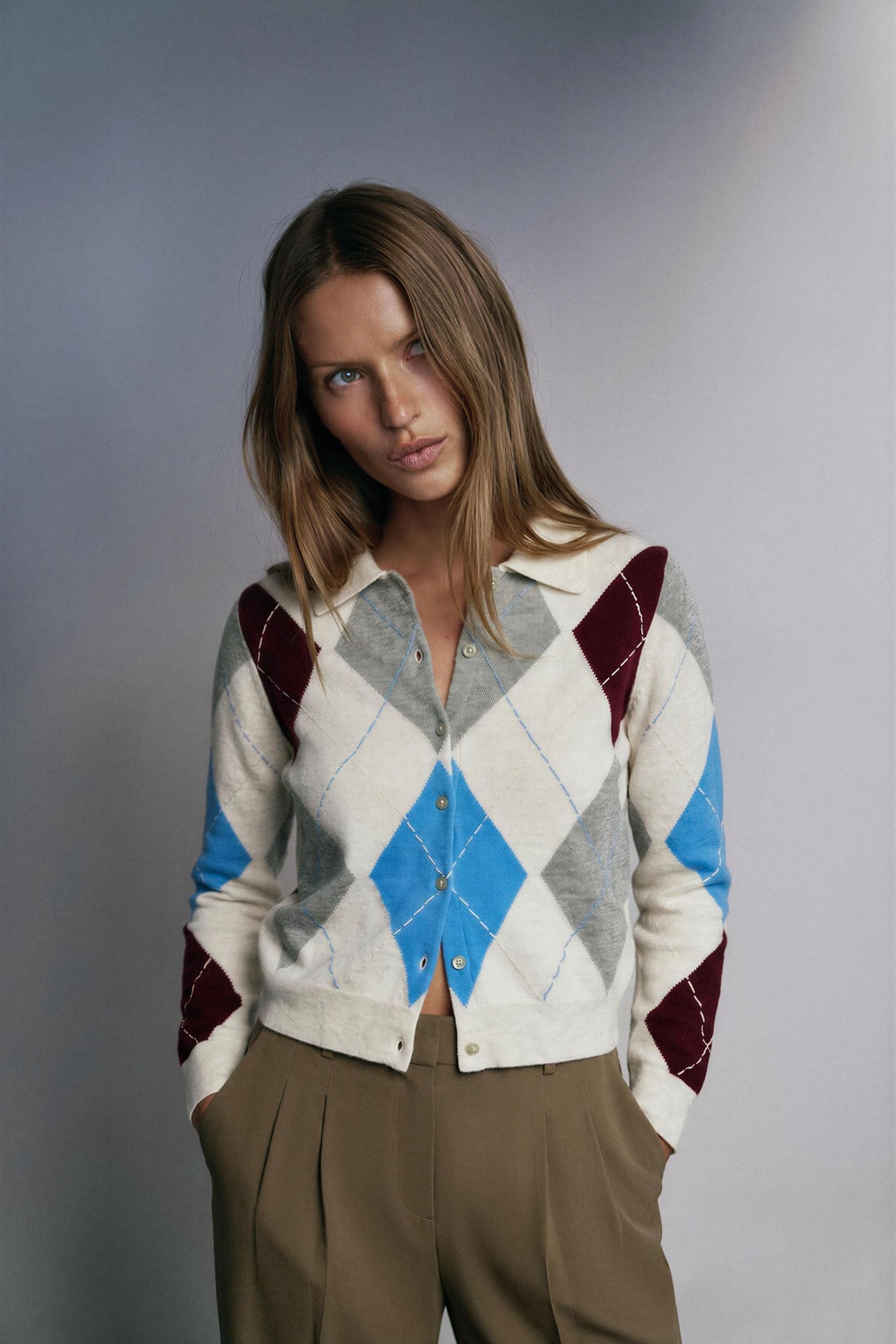 Argyle Knit Cardigan - Multicoloured - S