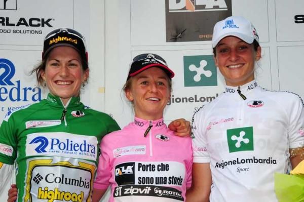 Emma Pooley took over the maglia rosa.