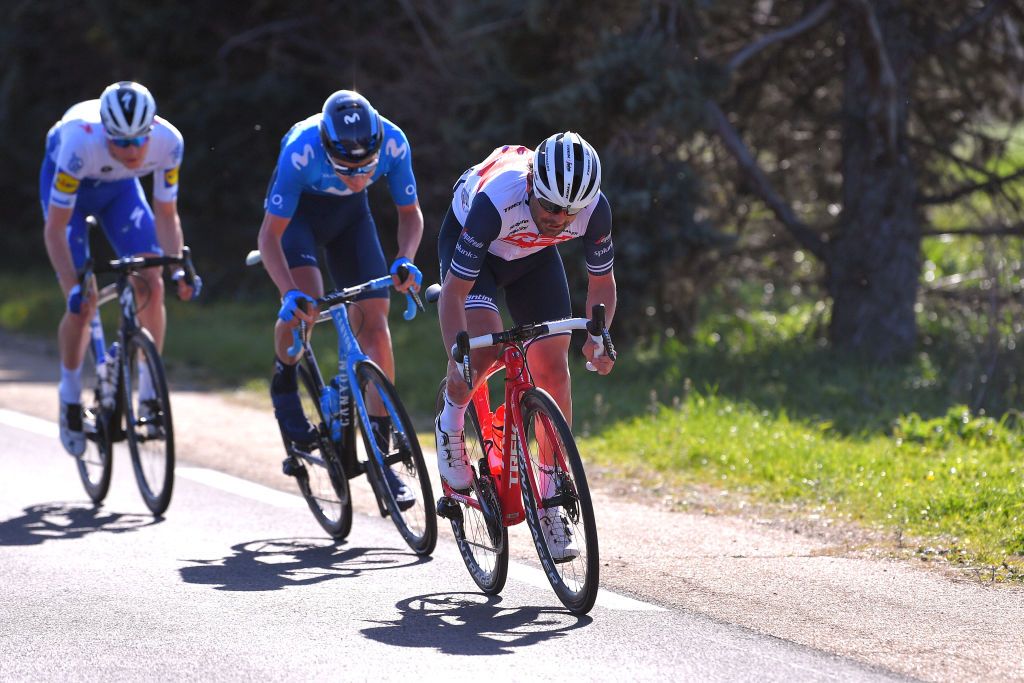 CHALET REYNARD MONT VENTOUX FRANCE FEBRUARY 15 Jacopo Mosca of Italy and Team Trek Segafredo Breakaway during the 5th Tour de La Provence 2020 Stage 3 a 1435km stage from Istres to Chalet Reynard Mont Ventoux 1429m TDLP letourdelaprovence TDLP2020 on February 15 2020 in Chalet Reynard Mont Ventoux France Photo by Luc ClaessenGetty Images