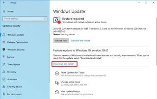 Windows 10 version 20H2 download and install option