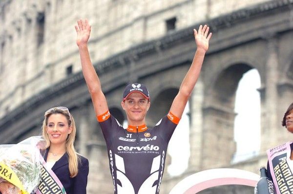 Stage winner Ignatas Konovalovas (Cervelo Test Team) on the podium.