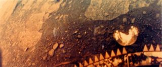 The left half of the panoramic view of the surface of Venus from the Venera 13 lander.