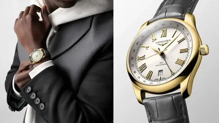 Man wearing watch with suit side by side close up of watch