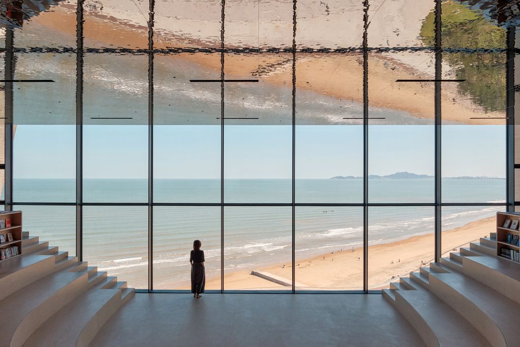 Glass building with ocean view