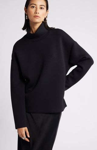 Scuba Knit Turtleneck Long Sleeve Top