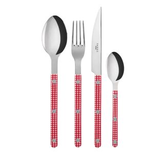 Red Bistro Gingham 4-Piece Flatware Set