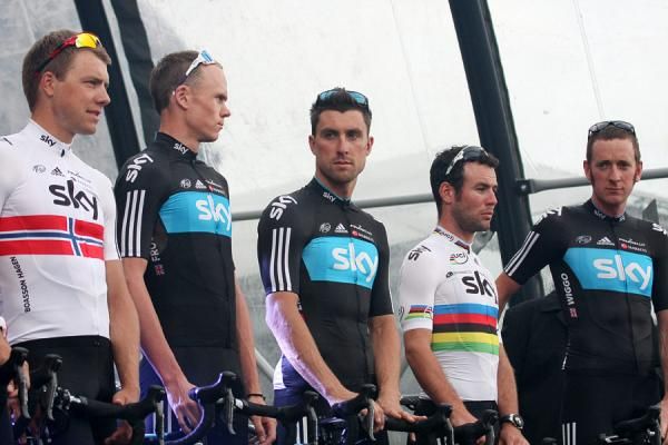 Team Sky on stage at the Tour presentation