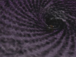 An artist's schematic impression of the distortion of space-time by a supermassive black hole. Smaller black holes are thought to be responsible for the distortions in space-time (known as gravitational waves) detected by the LIGO experiment.