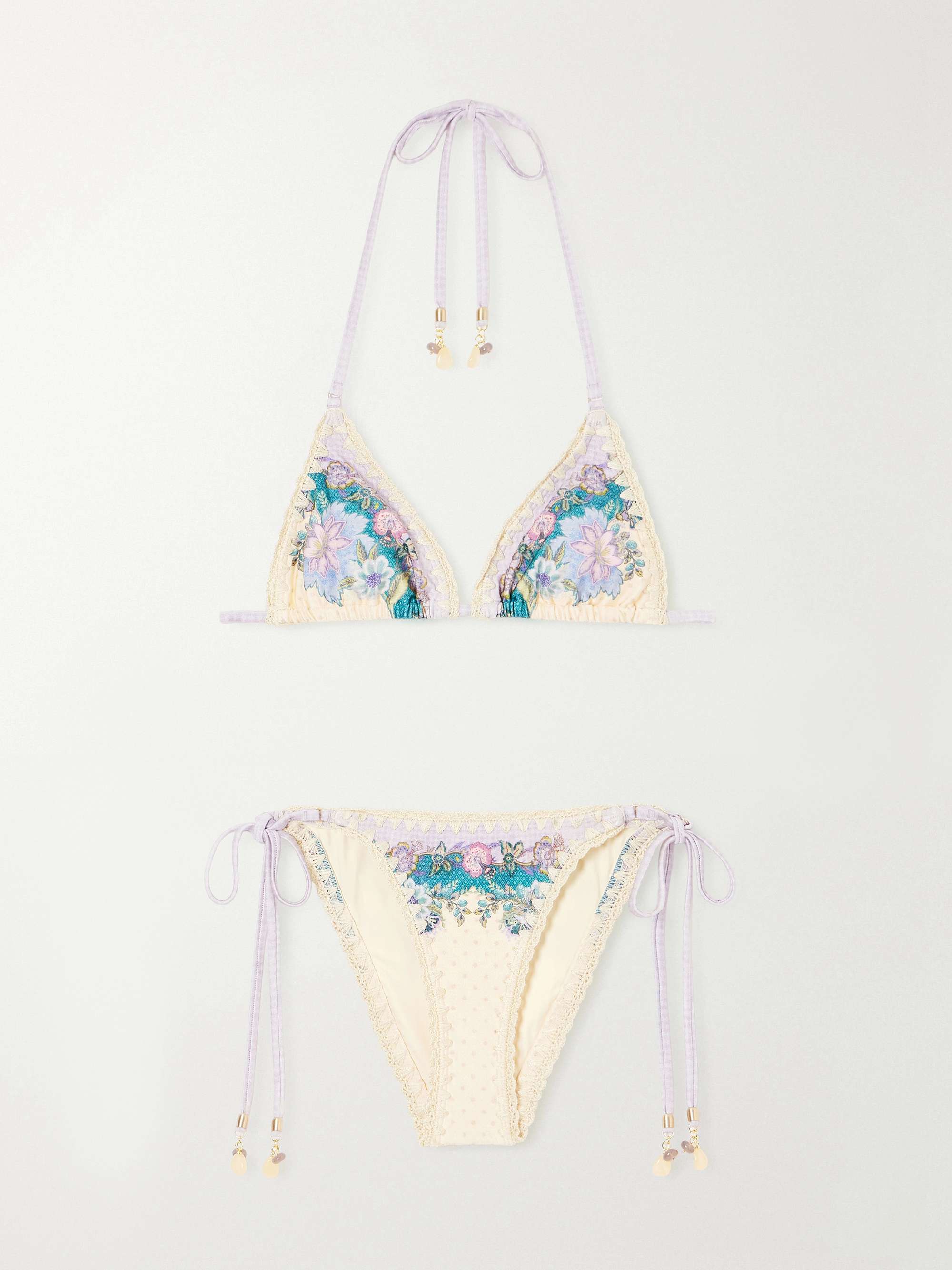 Floral-Print Crochet-Trimmed Bikini Top