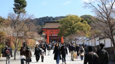 Tourists visit the Fushimi Inari Shrine in Kyoto, Japan, on March 9, 2025.