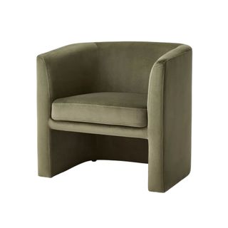 Vernon Upholstered Barrel Accent Chair in Olive Velvet