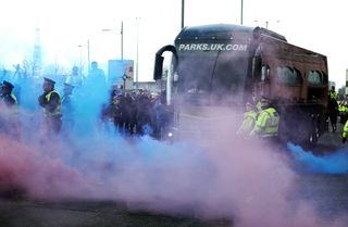 Celtic's team bus arrives at Ibrox