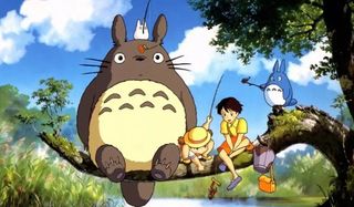 My Neighbor Totoro Totoro and his friends sitting on a branch in the woods