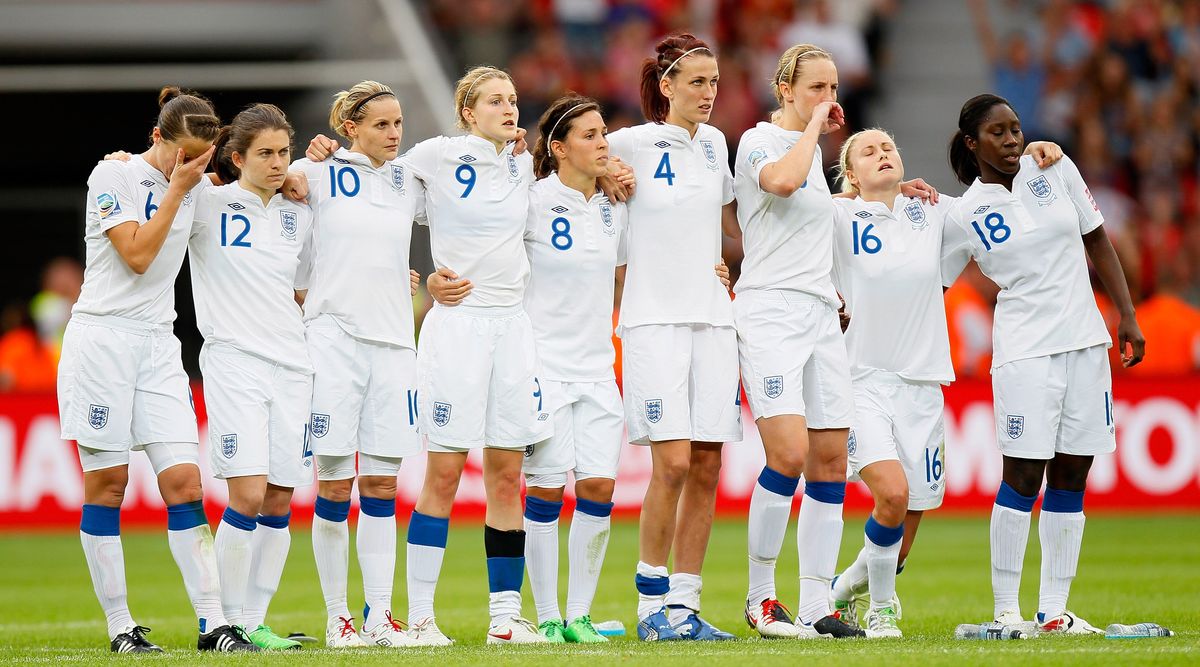 LEVERKUSEN, GERMANY - JULY 09: Players of England react after a missed penalty shot against France during the FIFA Women&#039;s World Cup 2011 Quarter Final match between England and France at the FIFA Women&#039;s World Cup Stadium Leverkusen on July 9, 2011 in Leverkusen, Germany.