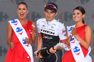 Niccolo Bonifazio (Trek-Segafredo) sprays the champagne