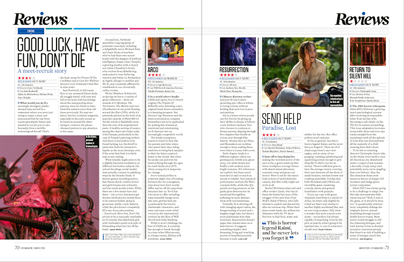 Two pages of film reviews.