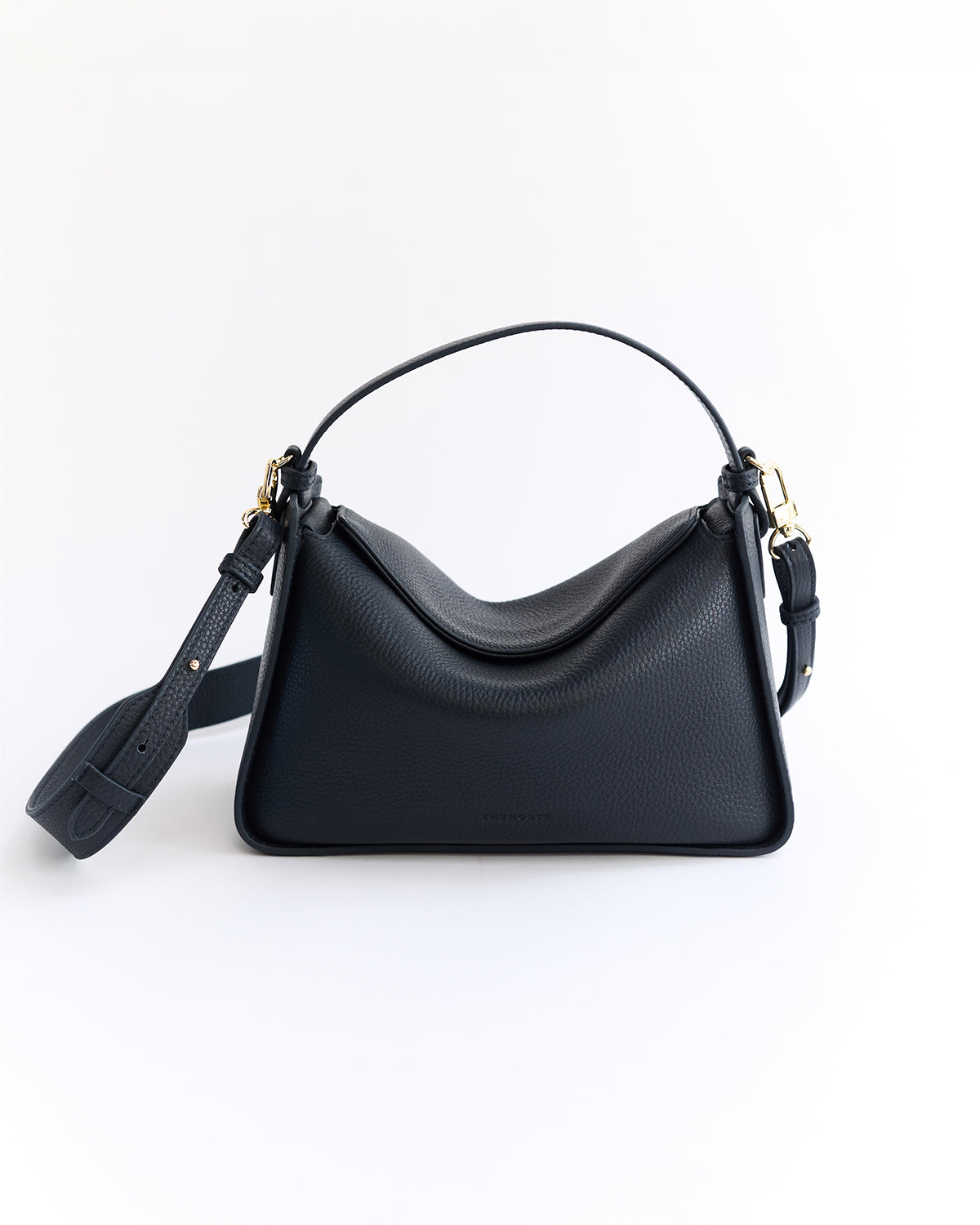 Clementine Bag: Dark Navy Pebbled Leather With Gold
