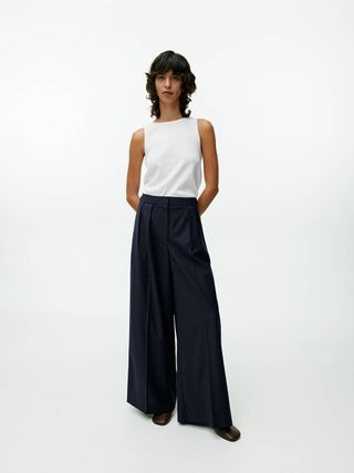 Relaxed Wool-Blend Trousers - Dark Blue - Arket Gb