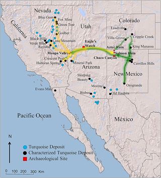 Map of the Puebloan turquoise trade network in the American Southwest.