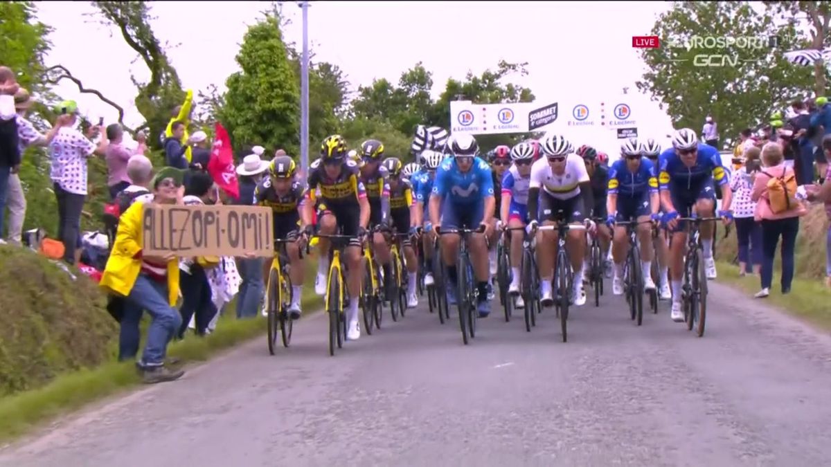 A spectator holding a sign sparked a massive crash on stage 1 of the Tour de France