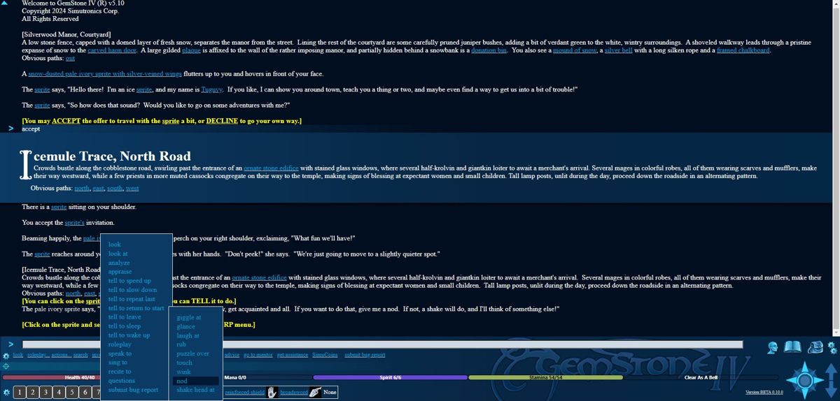 An interaction screen in text MUD GemStone IV.