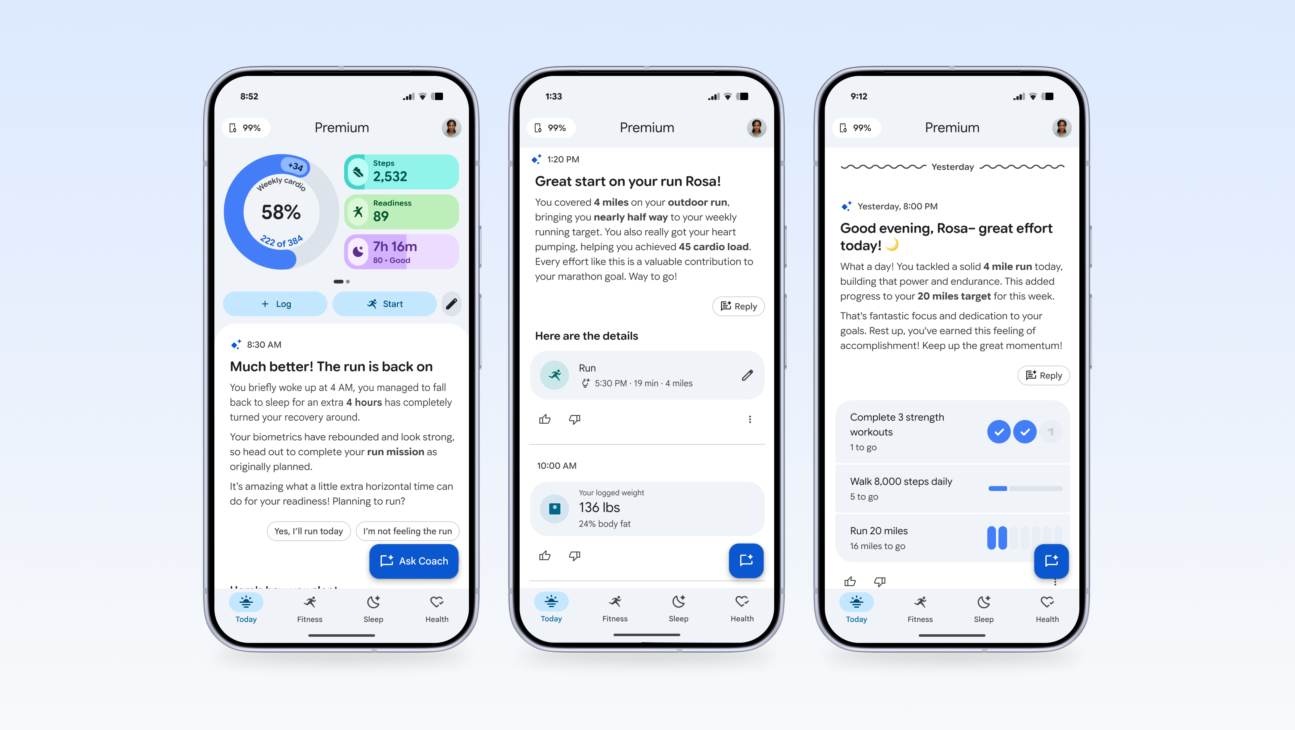 Google Health Coach interaction screenshots