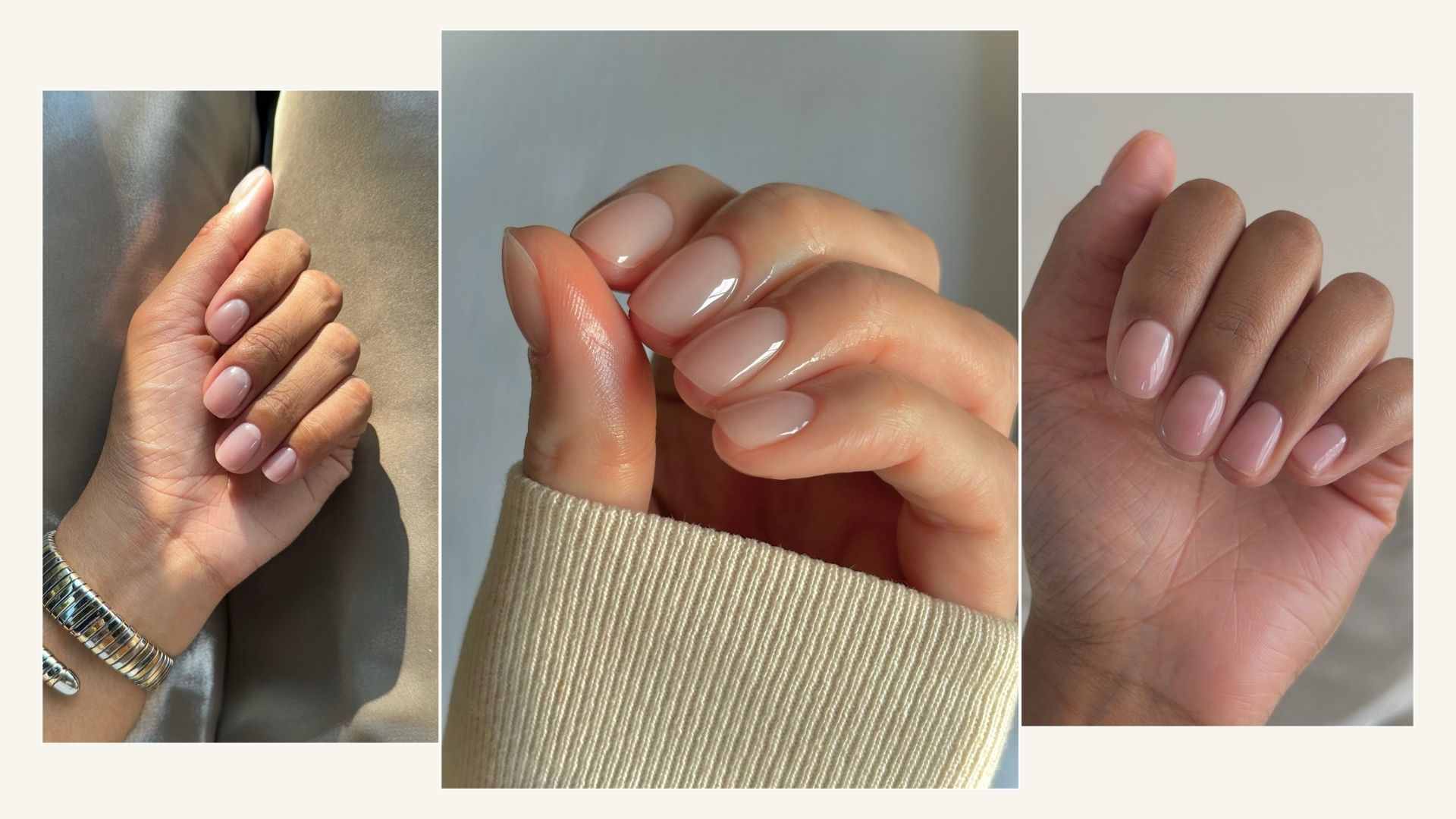 a collage of naked manicure ideas
