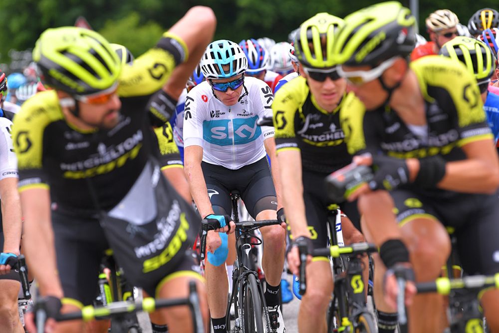 Chris Froome (Team Sky) sitting in ahead of Monte Zoncolan, stage 14 at the Giro d'Italia