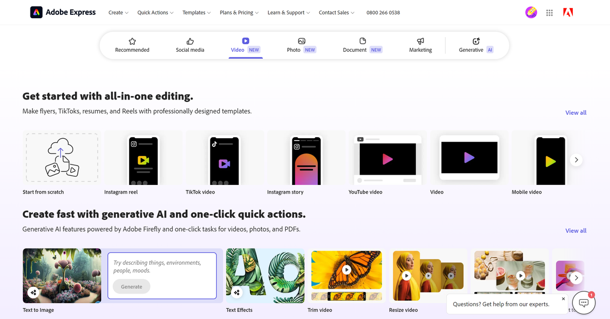 Screenshot from Adobe Express, one of the best free video editing software options
