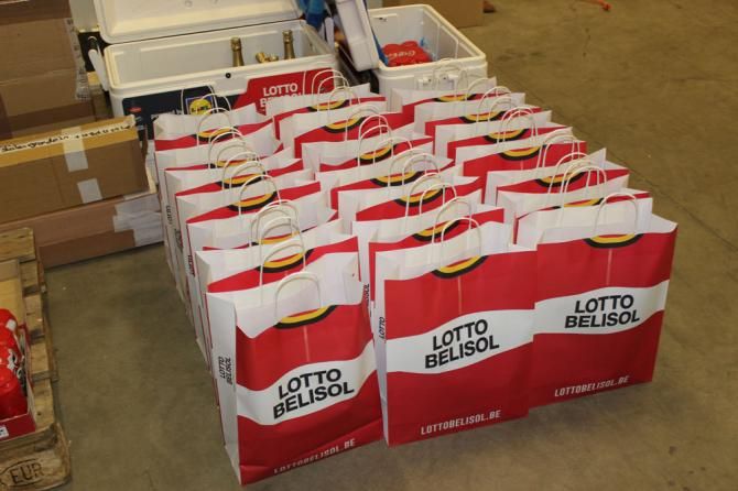 Bags prepared for the VIPs at the Tour of Flanders