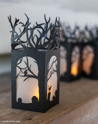 DIY Halloween paper lantern with lights inside